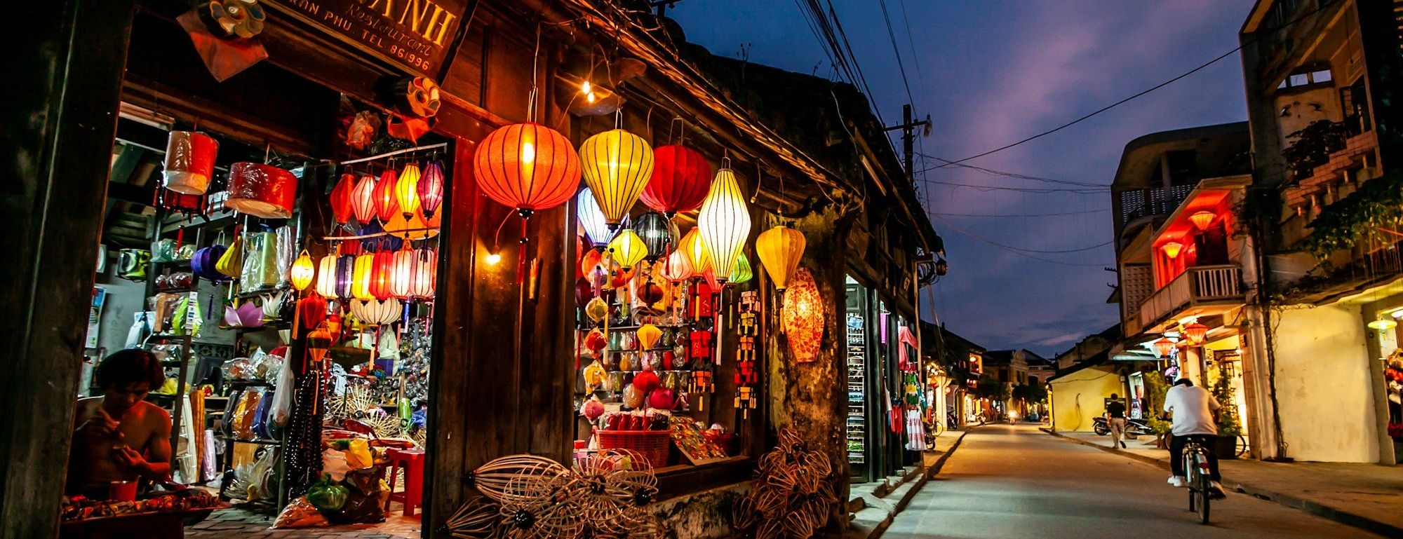 Lantern-lit street in Hoi An, Vietnam at dusk